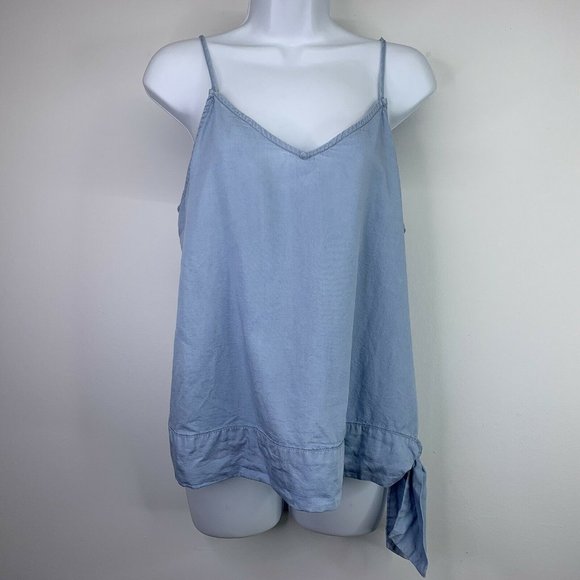 1250C Tank Top Size L Side Tie V Neck Blue - Picture 1 of 8